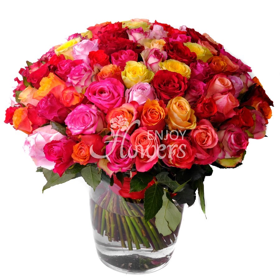 Букет из 101 розы "Разноцветные кенийские розы"