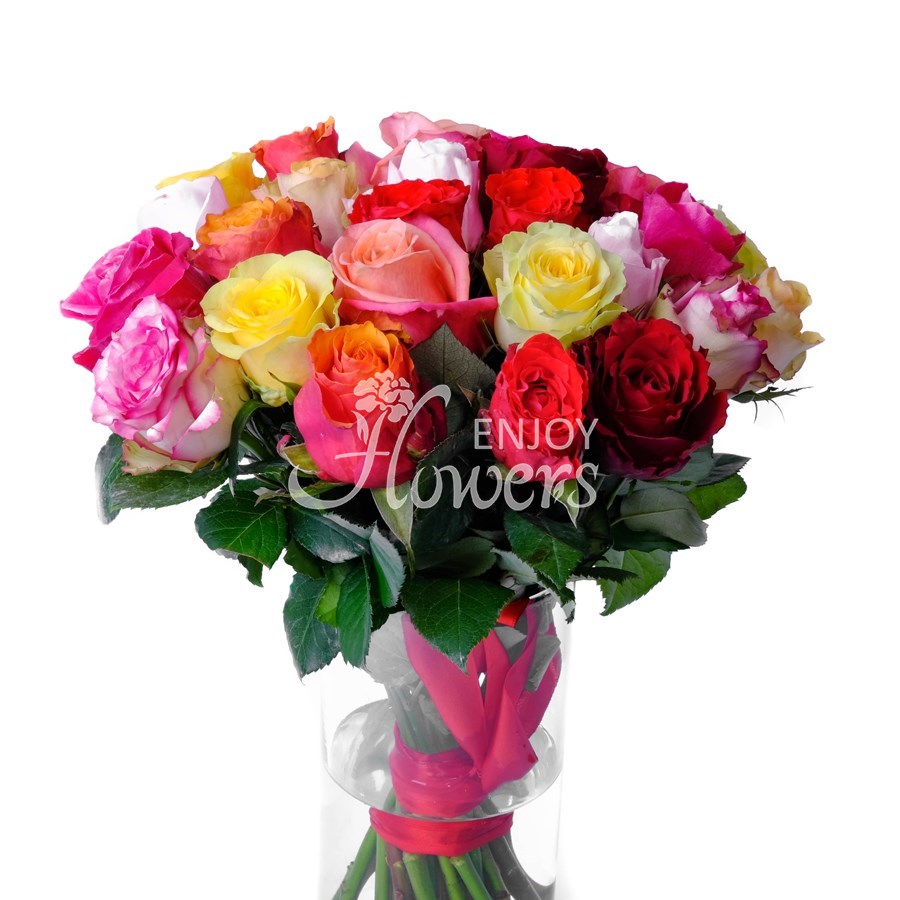 Букет из 25 роз "Разноцветные кенийские розы"