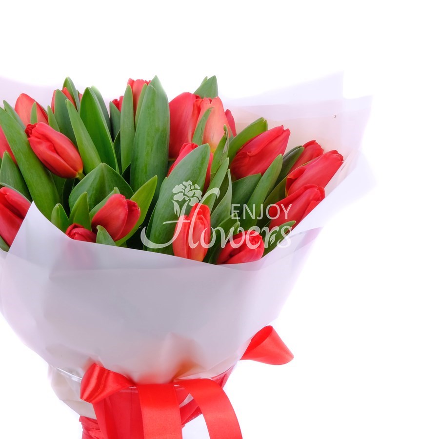 Букет из 25 тюльпанов "Красные тюльпаны в упаковке"