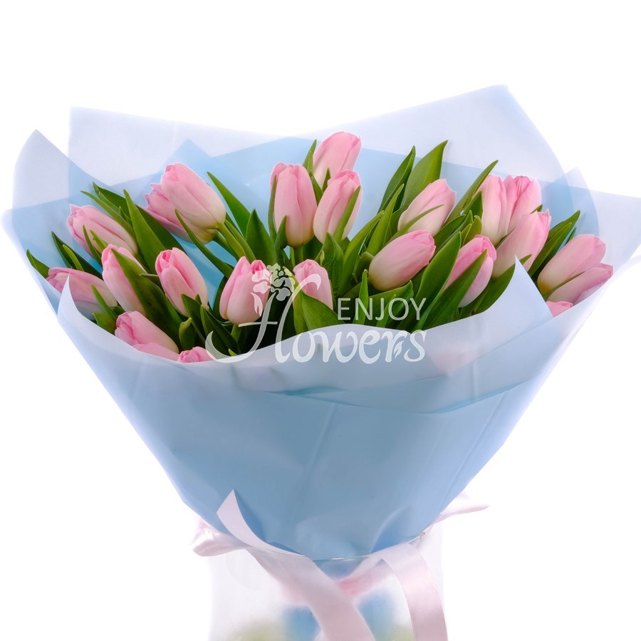 Букет из 25 тюльпанов "Розовые тюльпаны в упаковке"