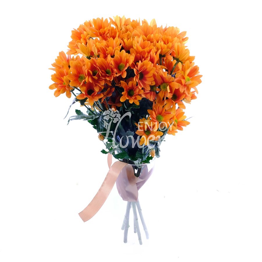 Букет из 5 оранжевых хризантем "Оранжевые кустовые хризантемы"
