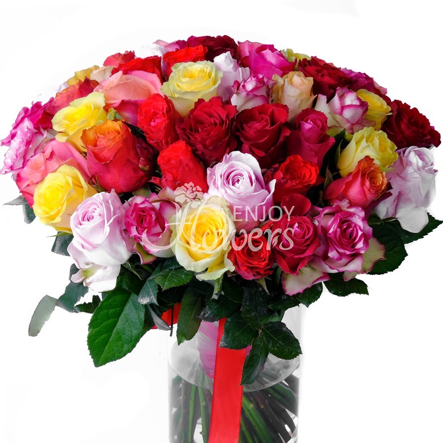 Букет из 51 розы "Разноцветные кенийские розы"