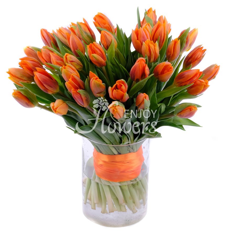 Букет из 51 тюльпана "Оранжевые тюльпаны"