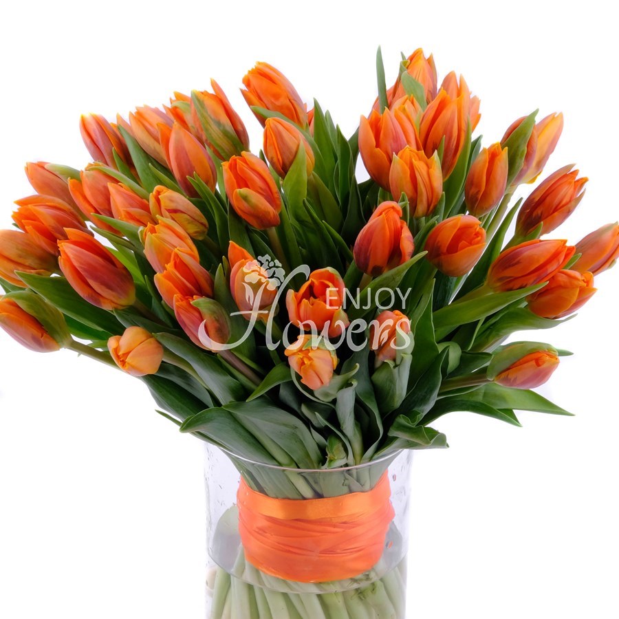 Букет из 51 тюльпана "Оранжевые тюльпаны"