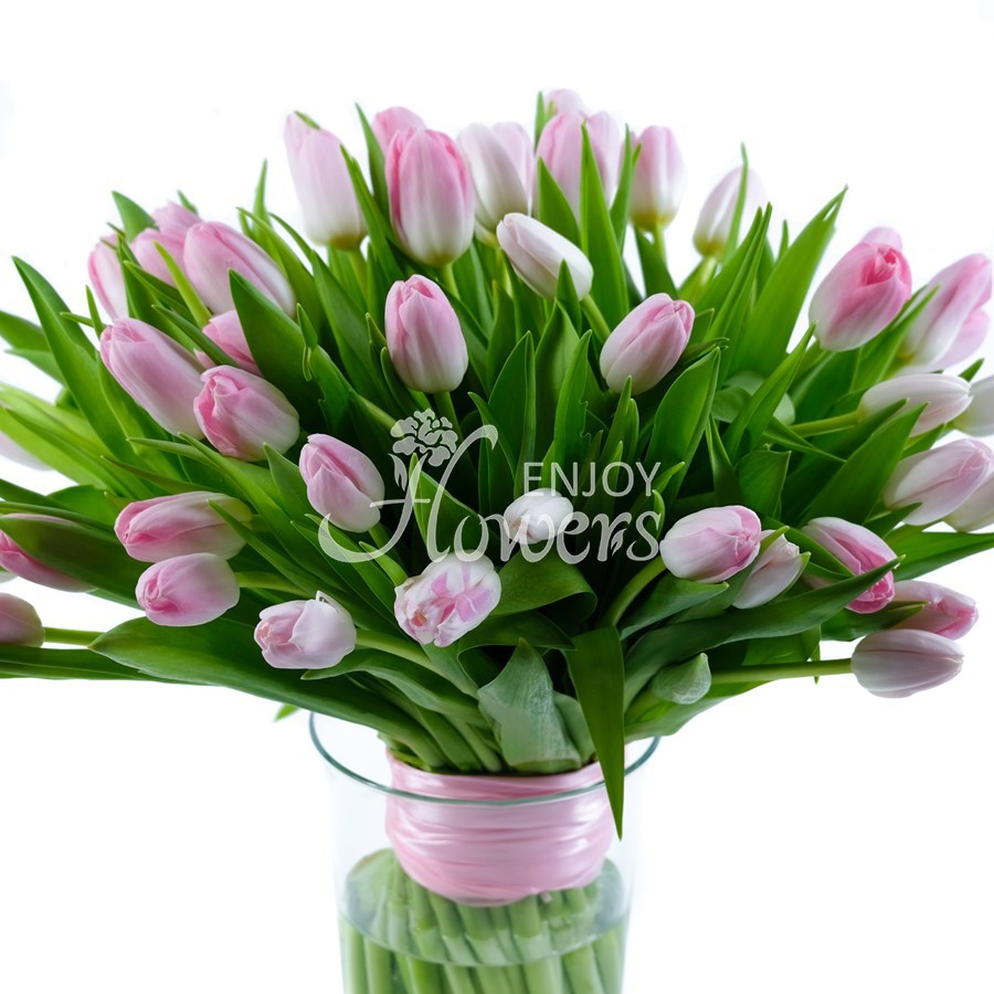 Букет из 51 тюльпана "Розовые тюльпаны"