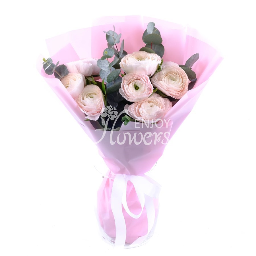 Букет из 7 нежно-розовых ранункулюсов "Розовые ранункулюсы"
