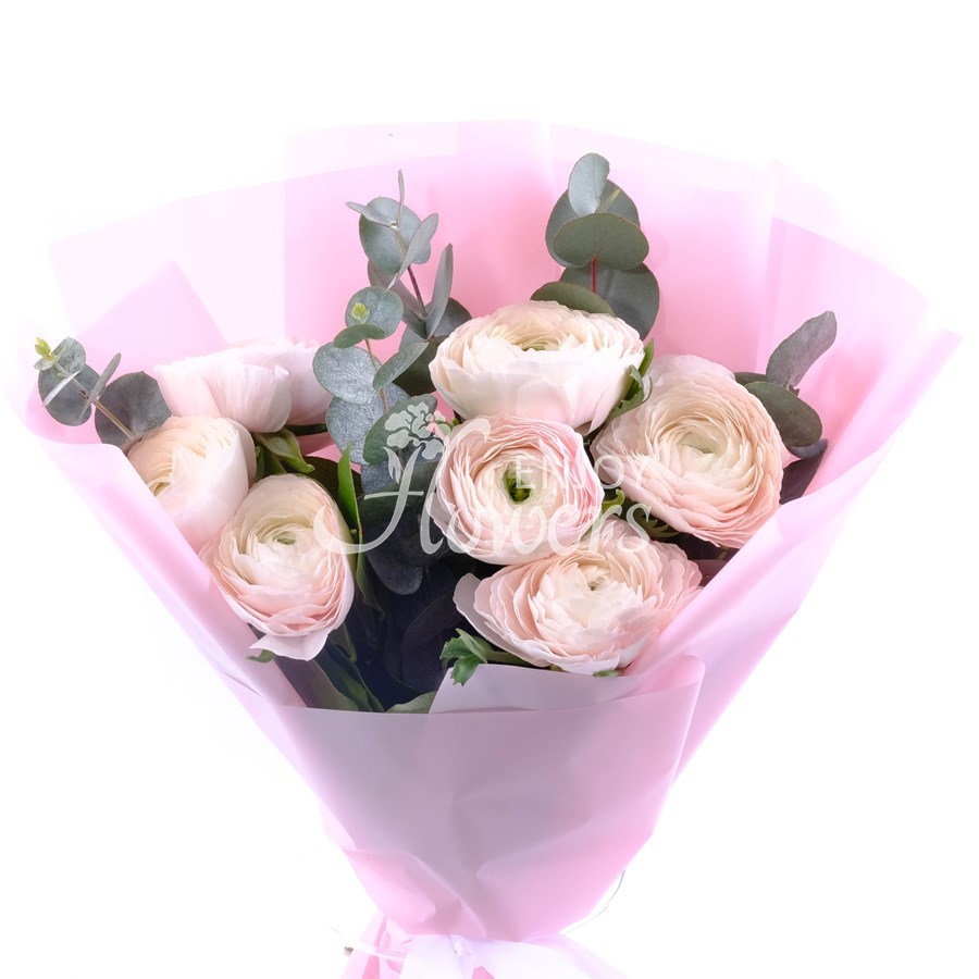 Букет из 7 нежно-розовых ранункулюсов "Розовые ранункулюсы"
