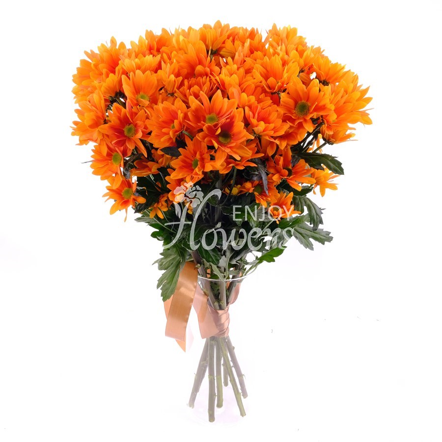 Букет из 7 оранжевых хризантем "Оранжевые кустовые хризантемы"