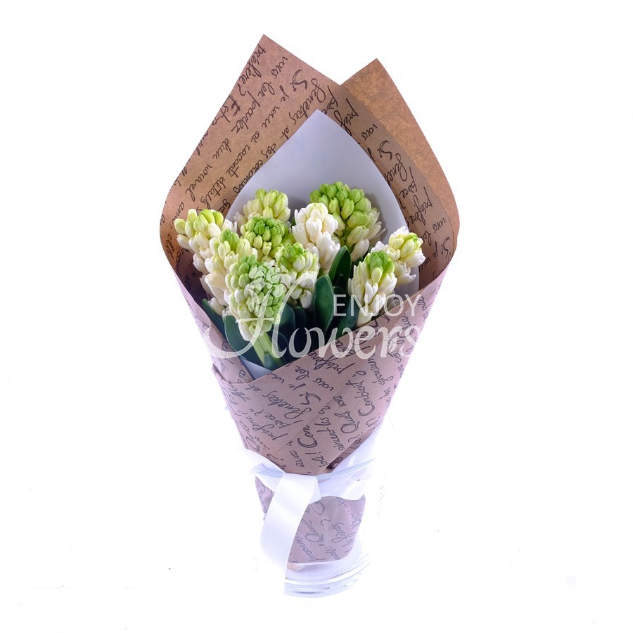 Букет из 9 белых гиацинтов в крафте "Белые гиацинты"