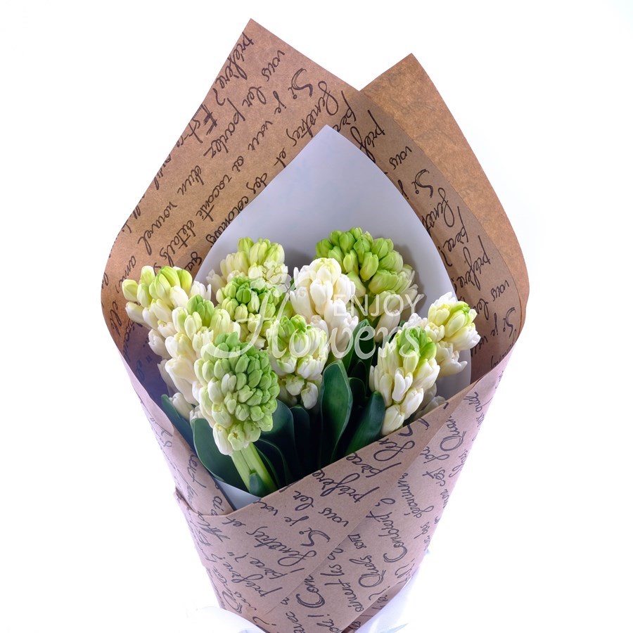 Букет из 9 белых гиацинтов в крафте "Белые гиацинты"