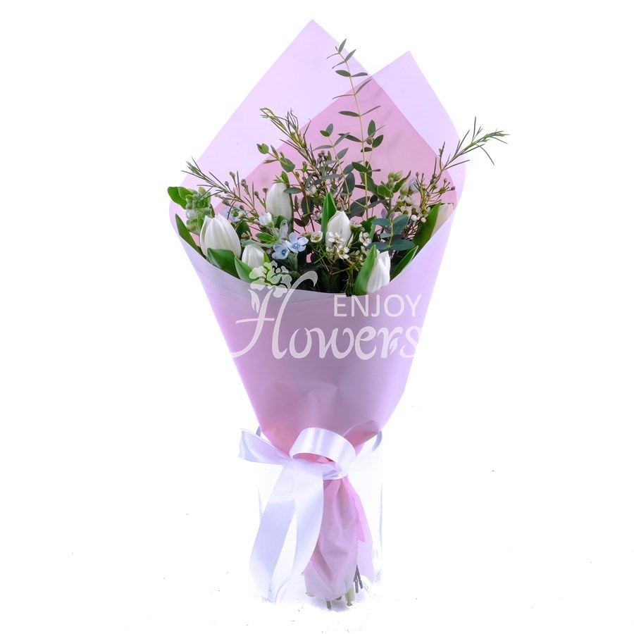 Букет из тюльпанов и оксипеталума "Весенний свет"