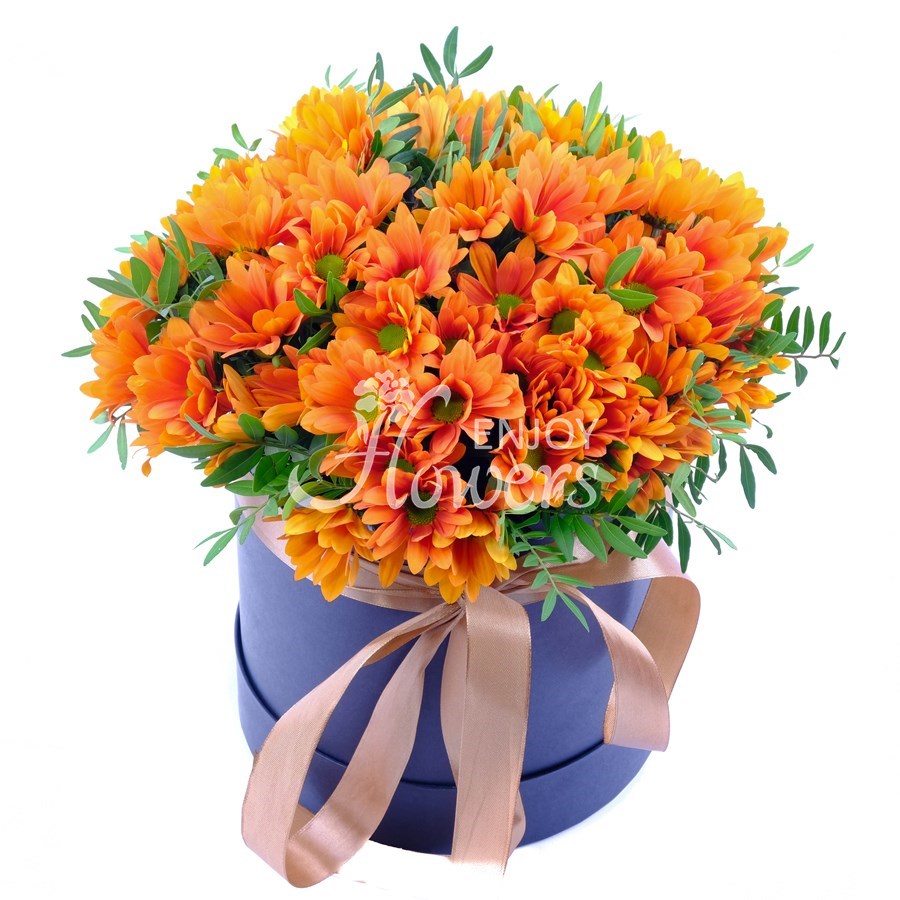 Композиция в коробке из 5 хризантем "Папирус"