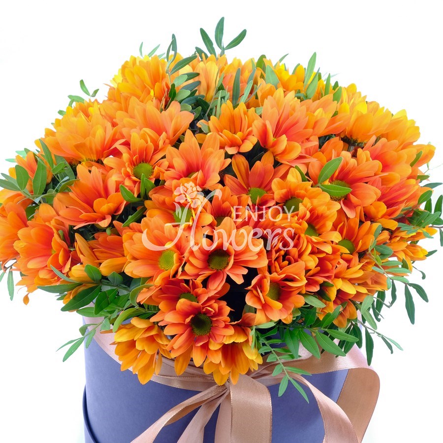 Композиция в коробке из 5 хризантем "Папирус"