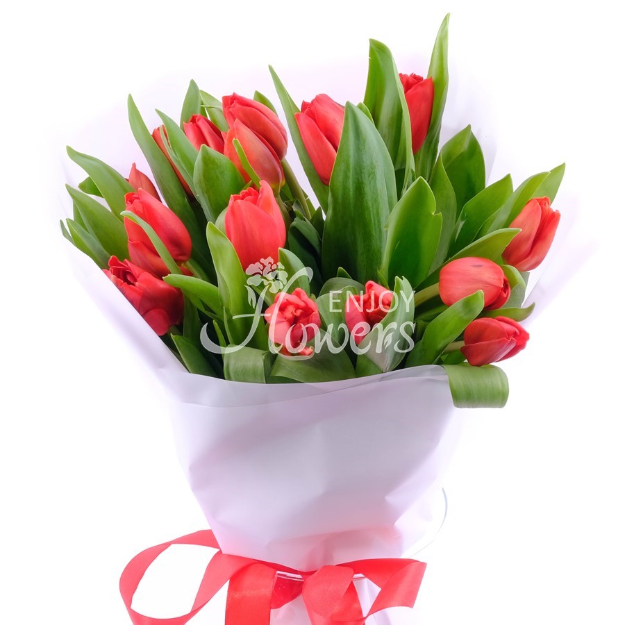 укет из 15 красных тюльпанов "Красные тюльпаны в пленке"
