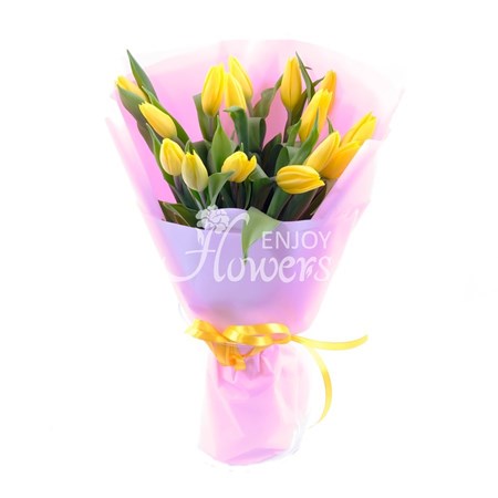 Букет из 15 желтых тюльпанов "Желтые тюльпаны в пленке""
