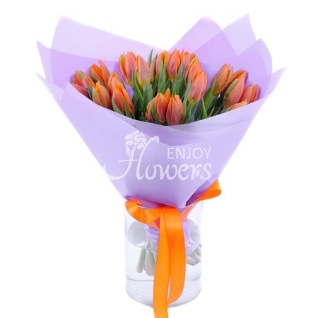 Букет из 25 тюльпанов "Оранжевые тюльпаны в упаковке"