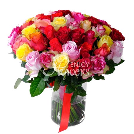 Букет из 51 розы "Разноцветные кенийские розы"