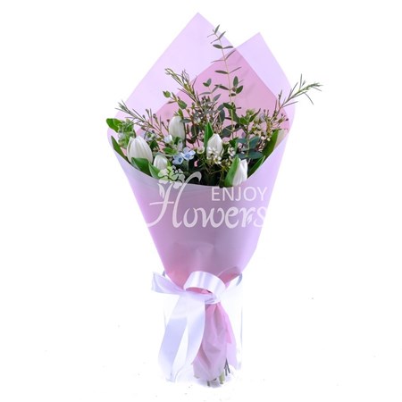 Букет из тюльпанов и оксипеталума "Весенний свет"